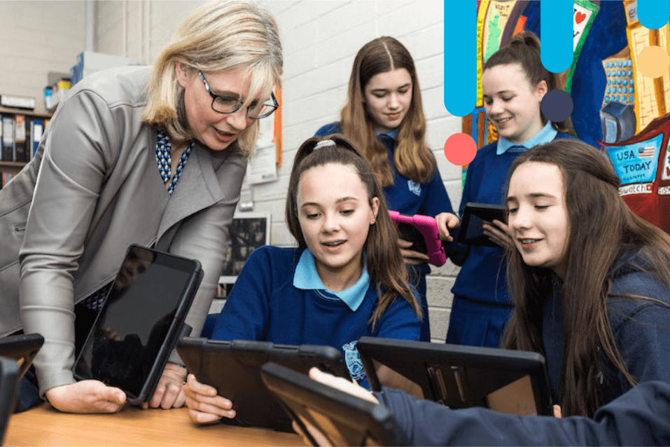 Students and teacher using microsoft education